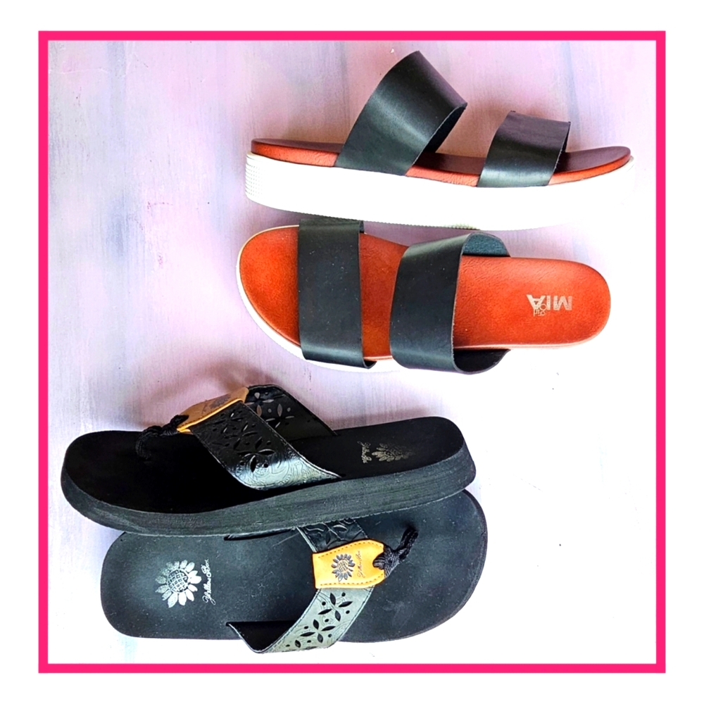 2 Pair! Women's Sandals - Sz 8 - Yellow Box & MIA
